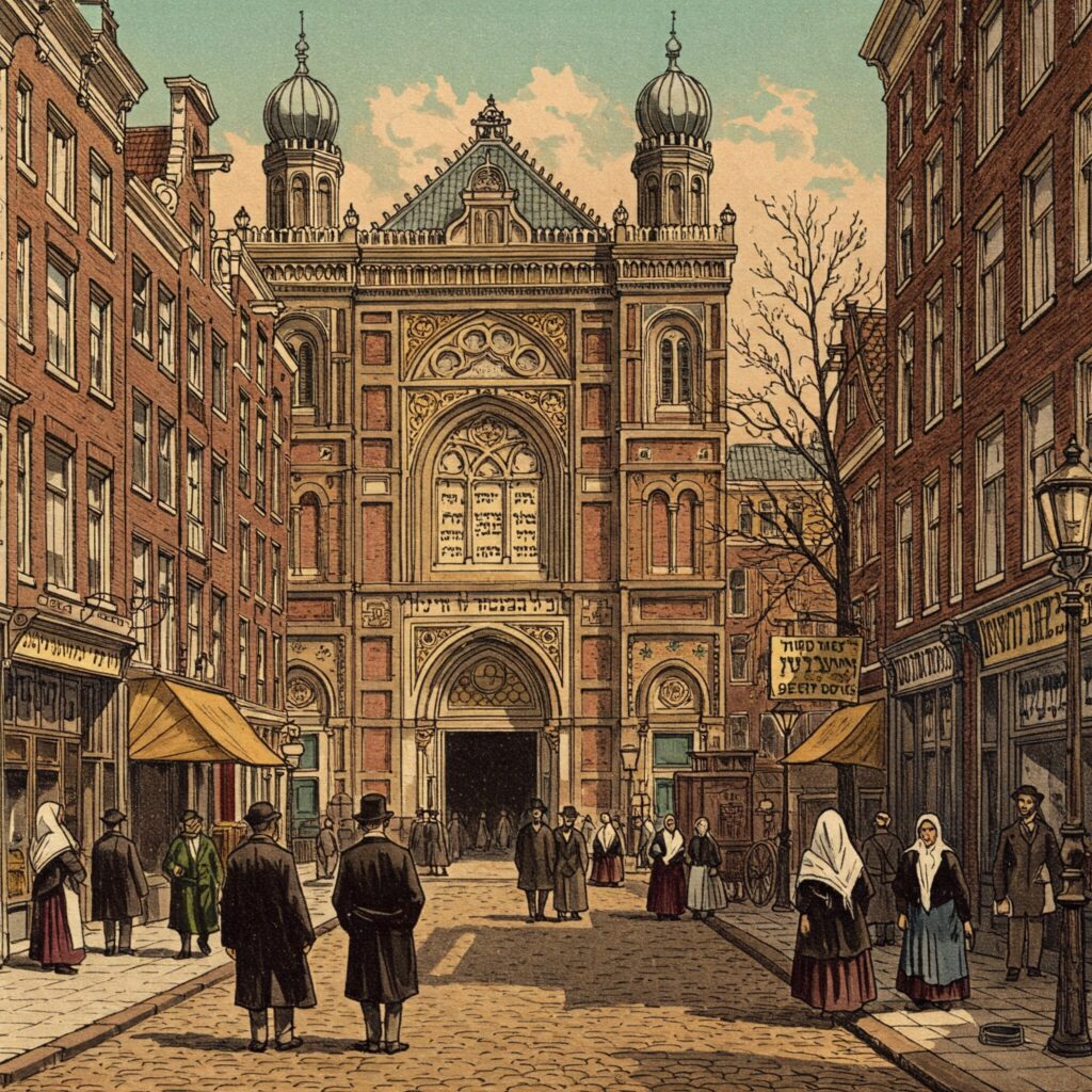 Joodse cultuur in Amsterdam, mensen bij de synagoge
